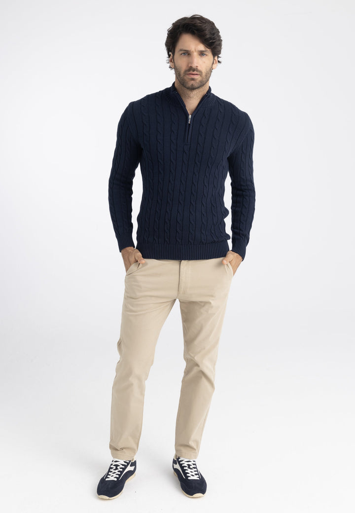 Felix Hardy Pull en tricot à demi-zip avec tresses pour homme - Bleu marine