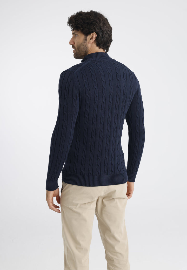 Felix Hardy Pull en tricot à demi-zip avec tresses pour homme - Bleu marine