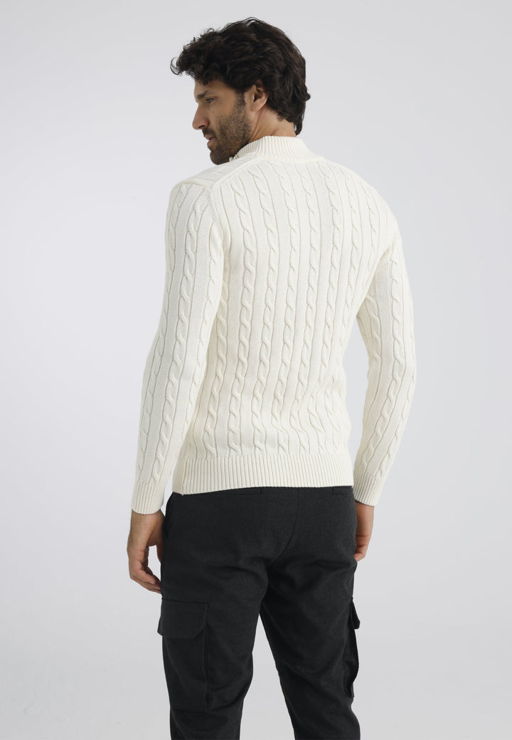 Felix Hardy Pull en tricot à demi-zip avec tresses pour homme - Écru