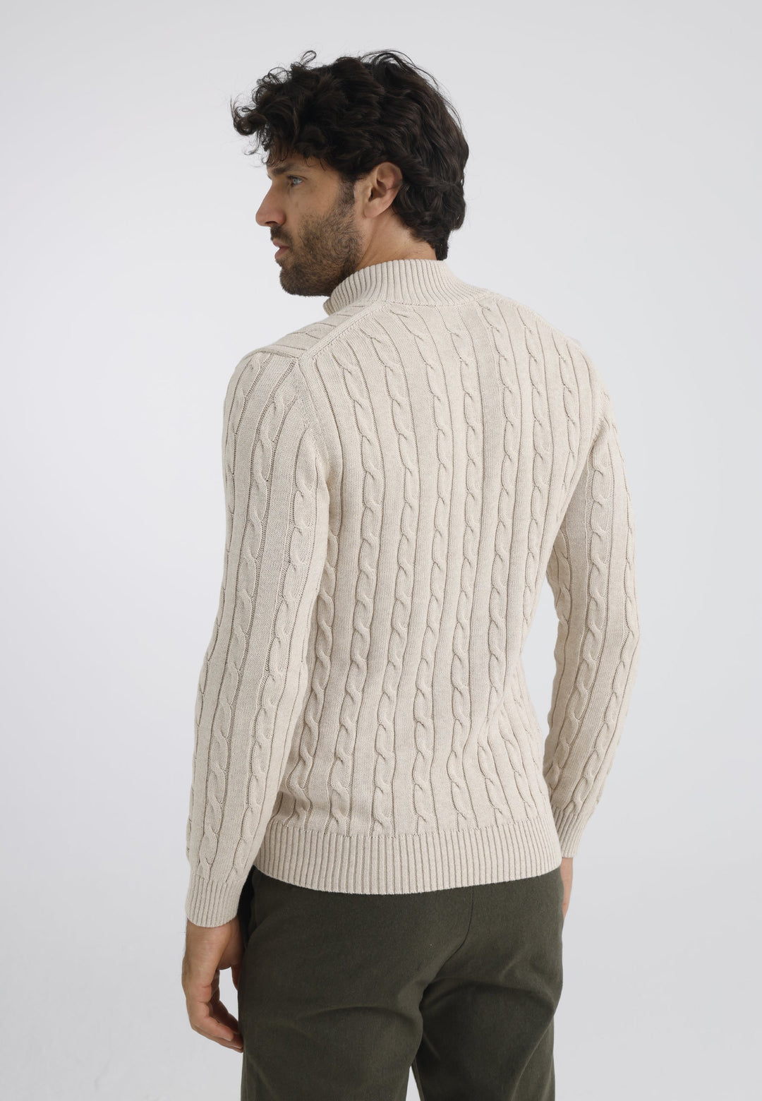 Felix Hardy Pull en tricot à demi-zip avec tresses pour homme - Beige