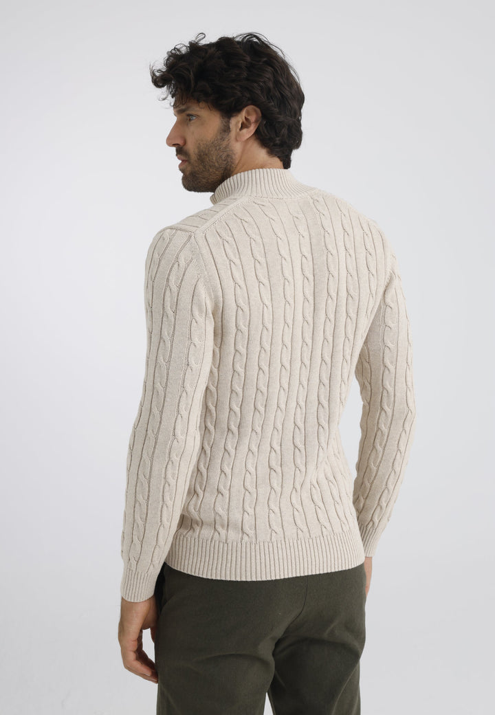 Felix Hardy Pull en tricot à demi-zip avec tresses pour homme - Beige