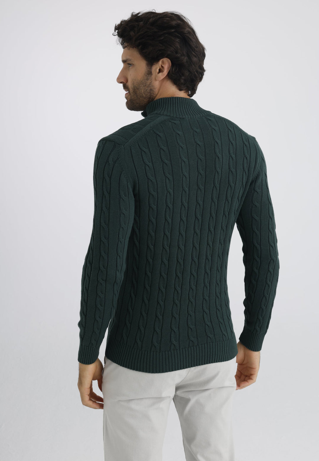 Felix Hardy Pull en tricot à demi-zip avec tresses pour homme - Vert foncé