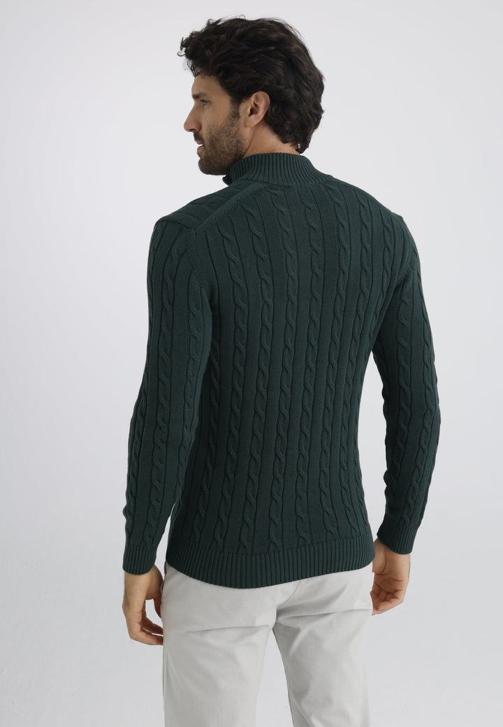 Felix Hardy Pull en tricot à demi-zip avec tresses pour homme - Vert foncé