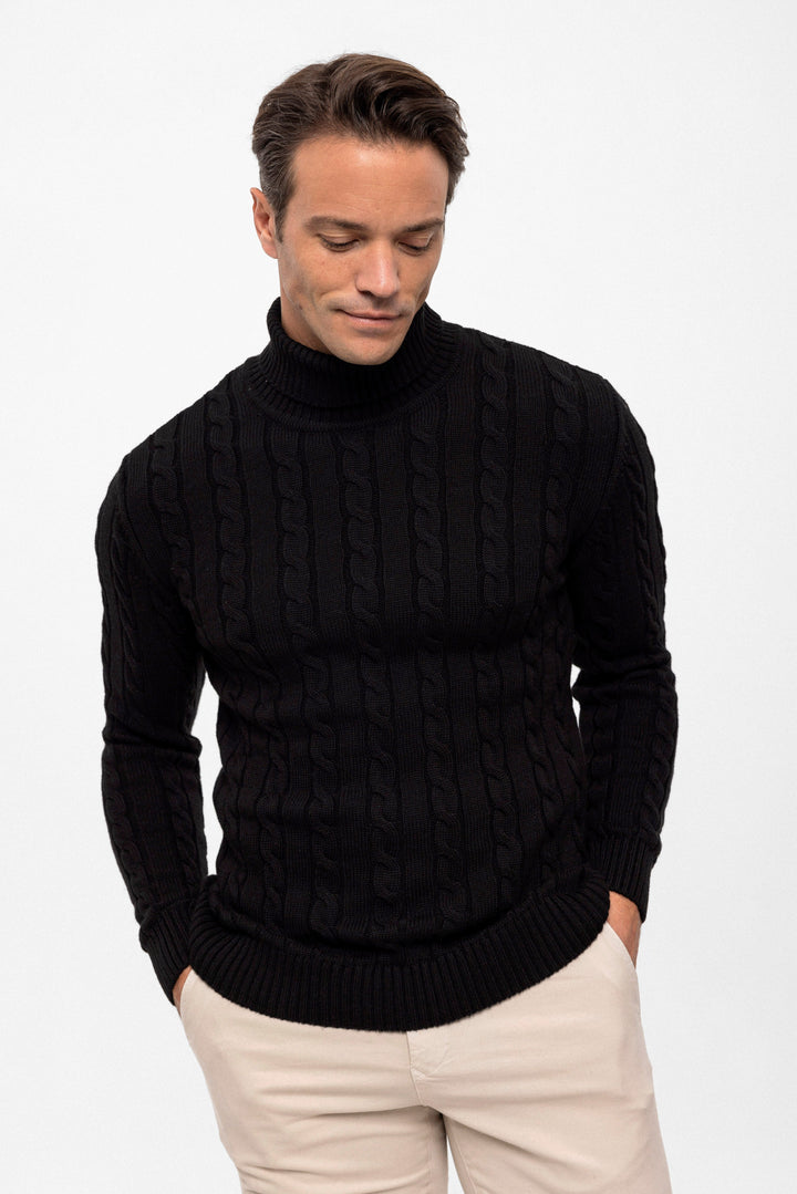 Felix Hardy Pull en tricot à col montant pour homme - Noir