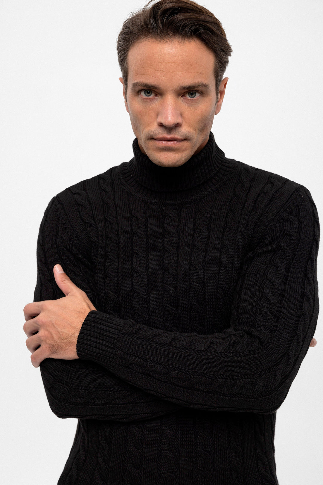 Felix Hardy Pull en tricot à col montant pour homme - Noir