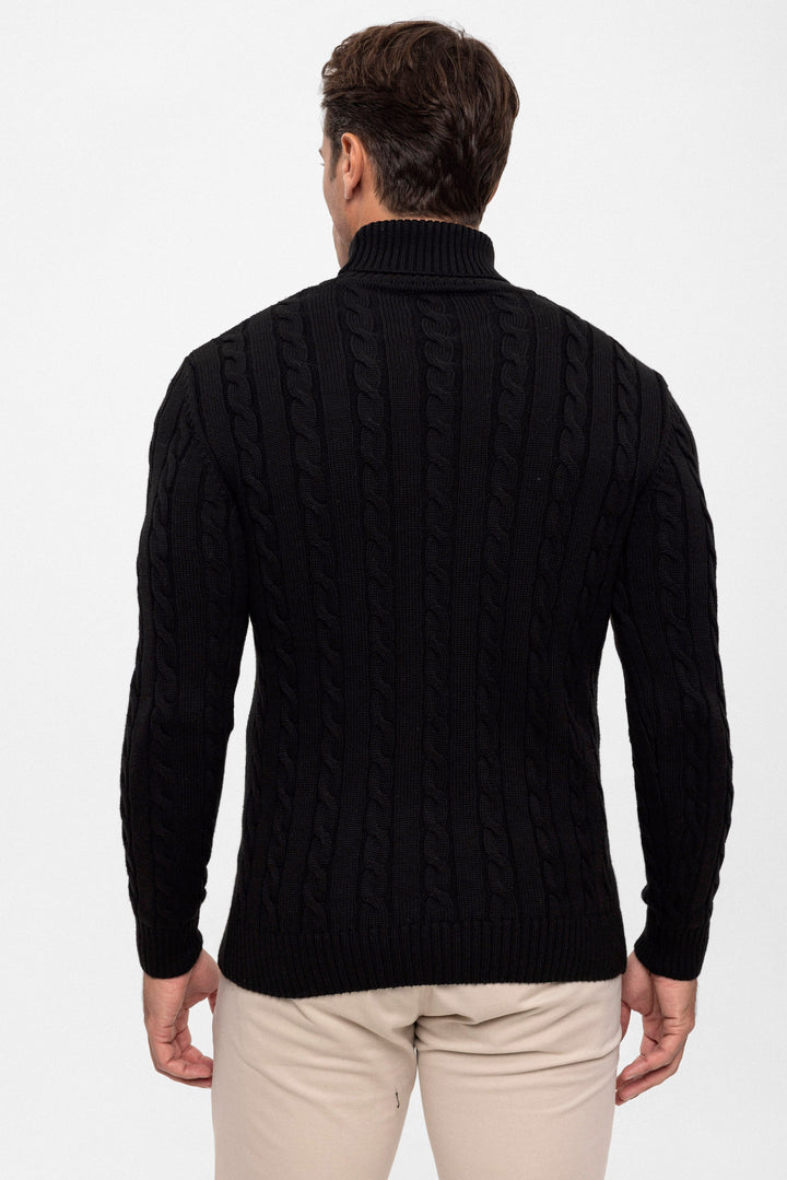 Felix Hardy Pull en tricot à col montant pour homme - Noir