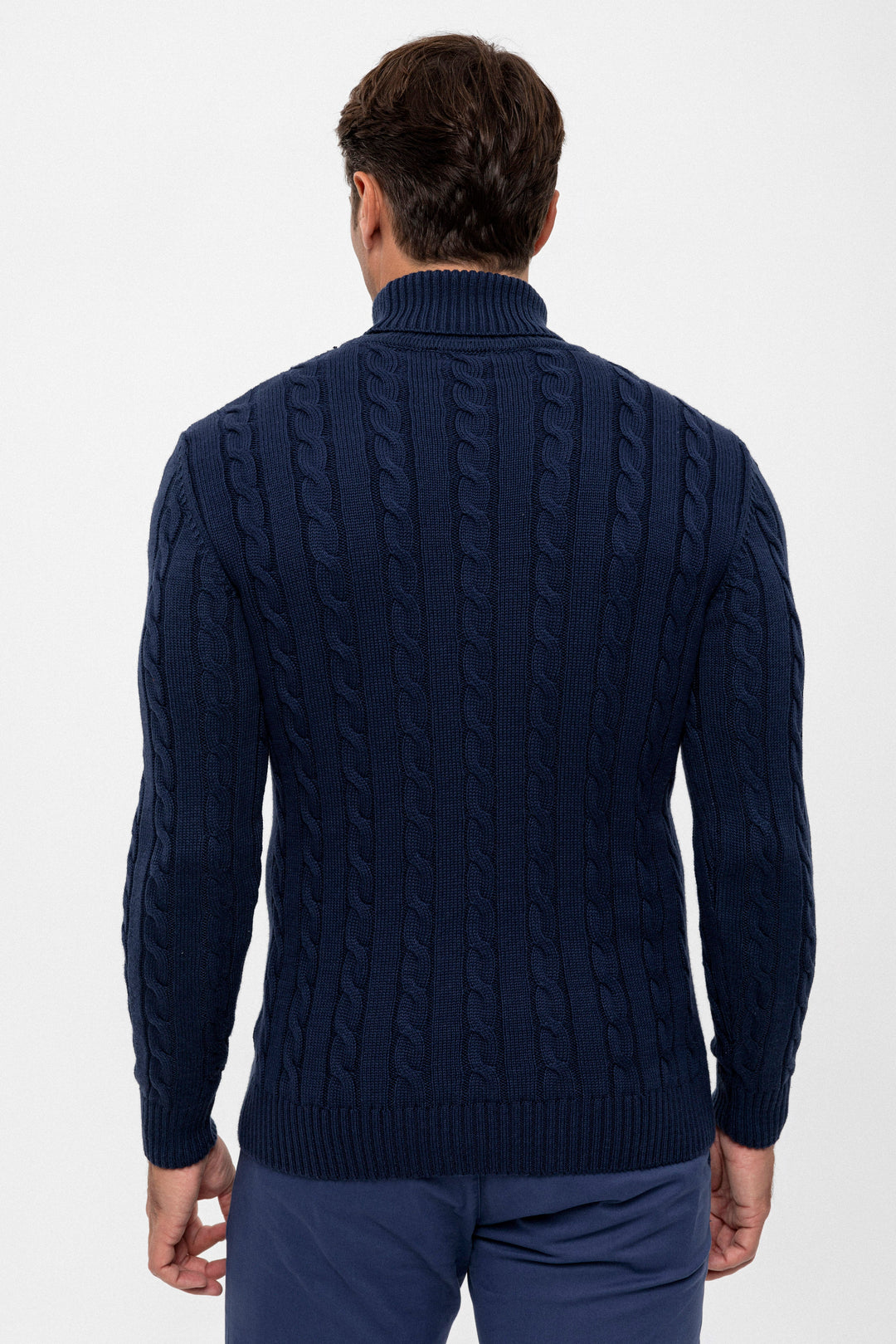 Felix Hardy Pull en tricot à col montant pour homme - Bleu marine