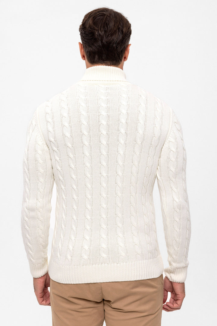 Felix Hardy Pull en tricot à col montant pour homme - Écru