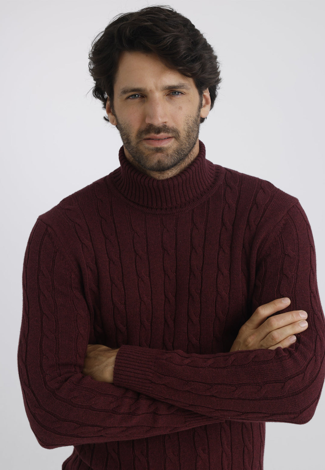 Felix Hardy Pull en tricot à col montant pour homme - Bordeaux