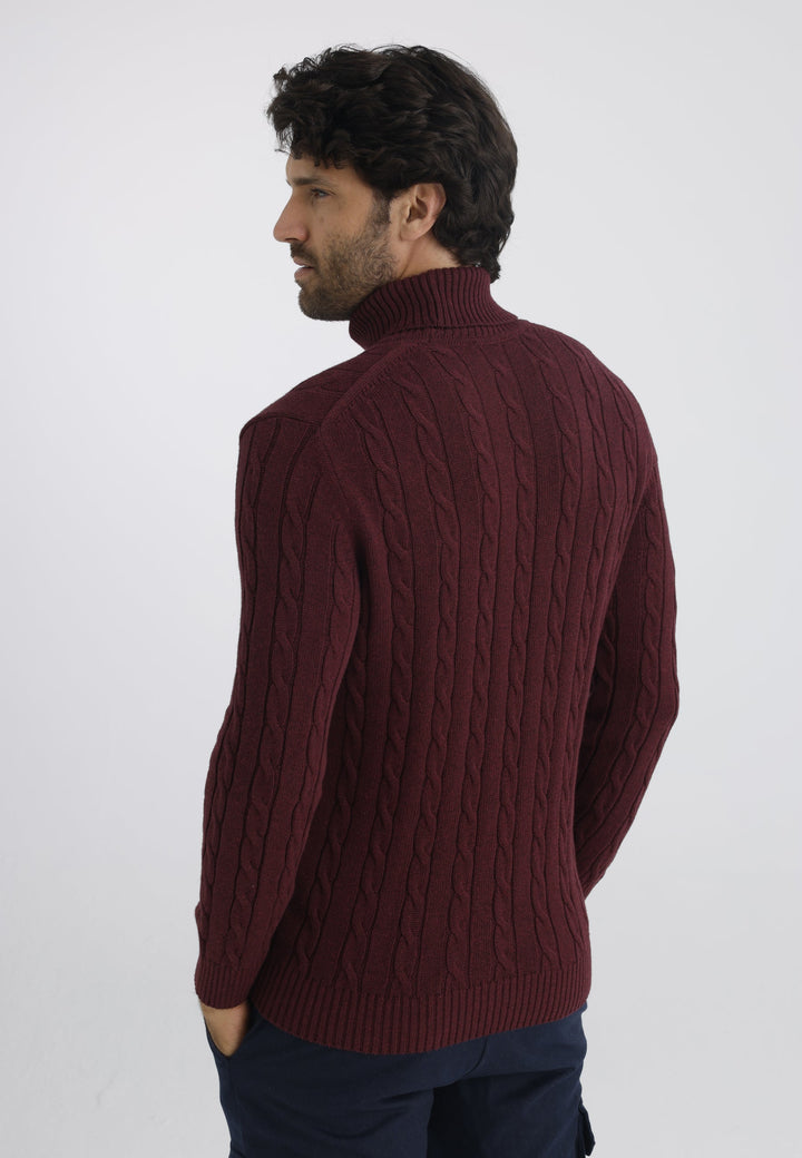 Felix Hardy Pull en tricot à col montant pour homme - Bordeaux
