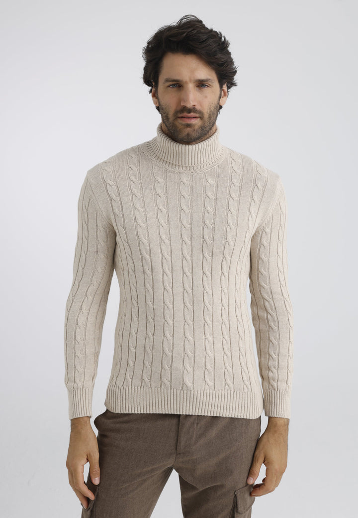 Felix Hardy Pull en tricot à col montant pour homme - Beige