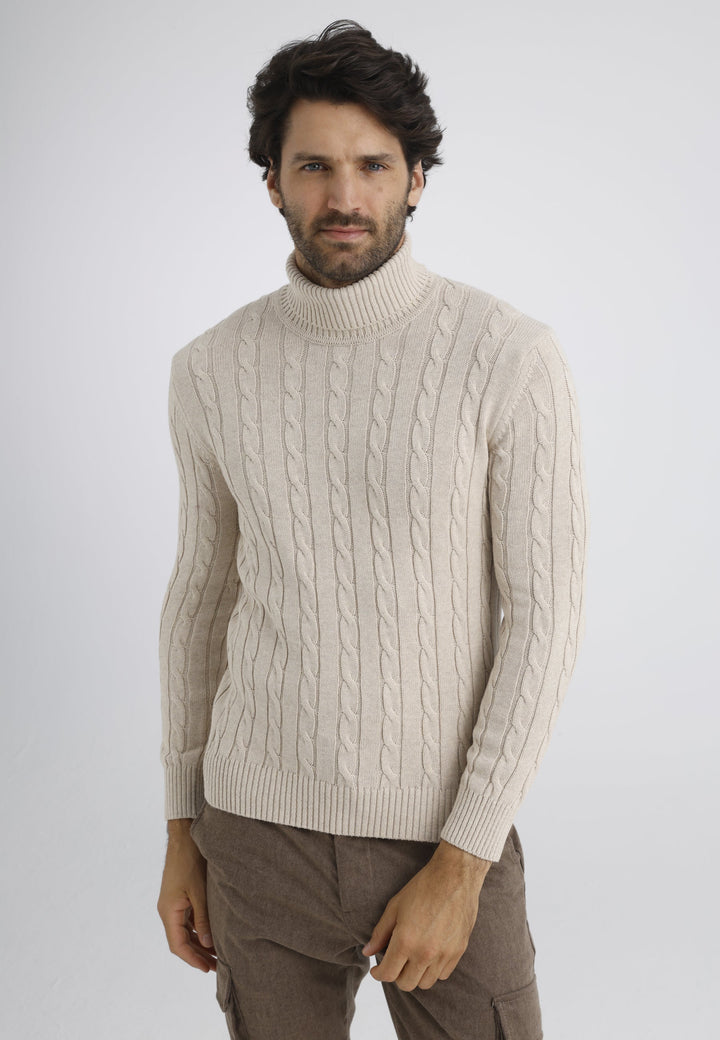 Felix Hardy Pull en tricot à col montant pour homme - Beige