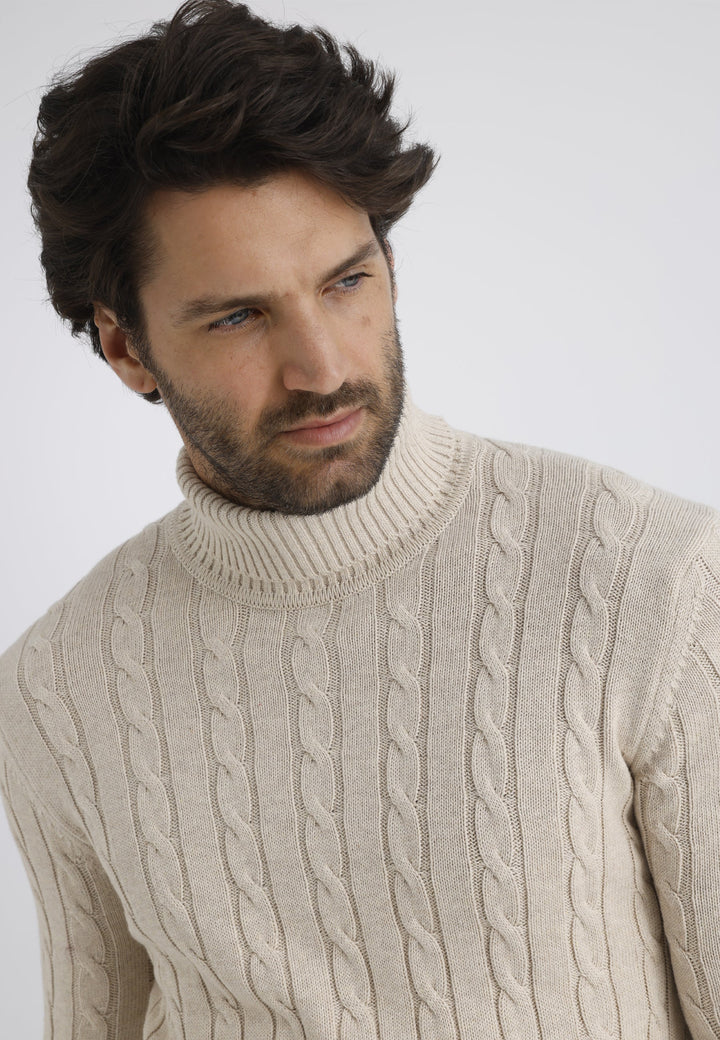 Felix Hardy Pull en tricot à col montant pour homme - Beige