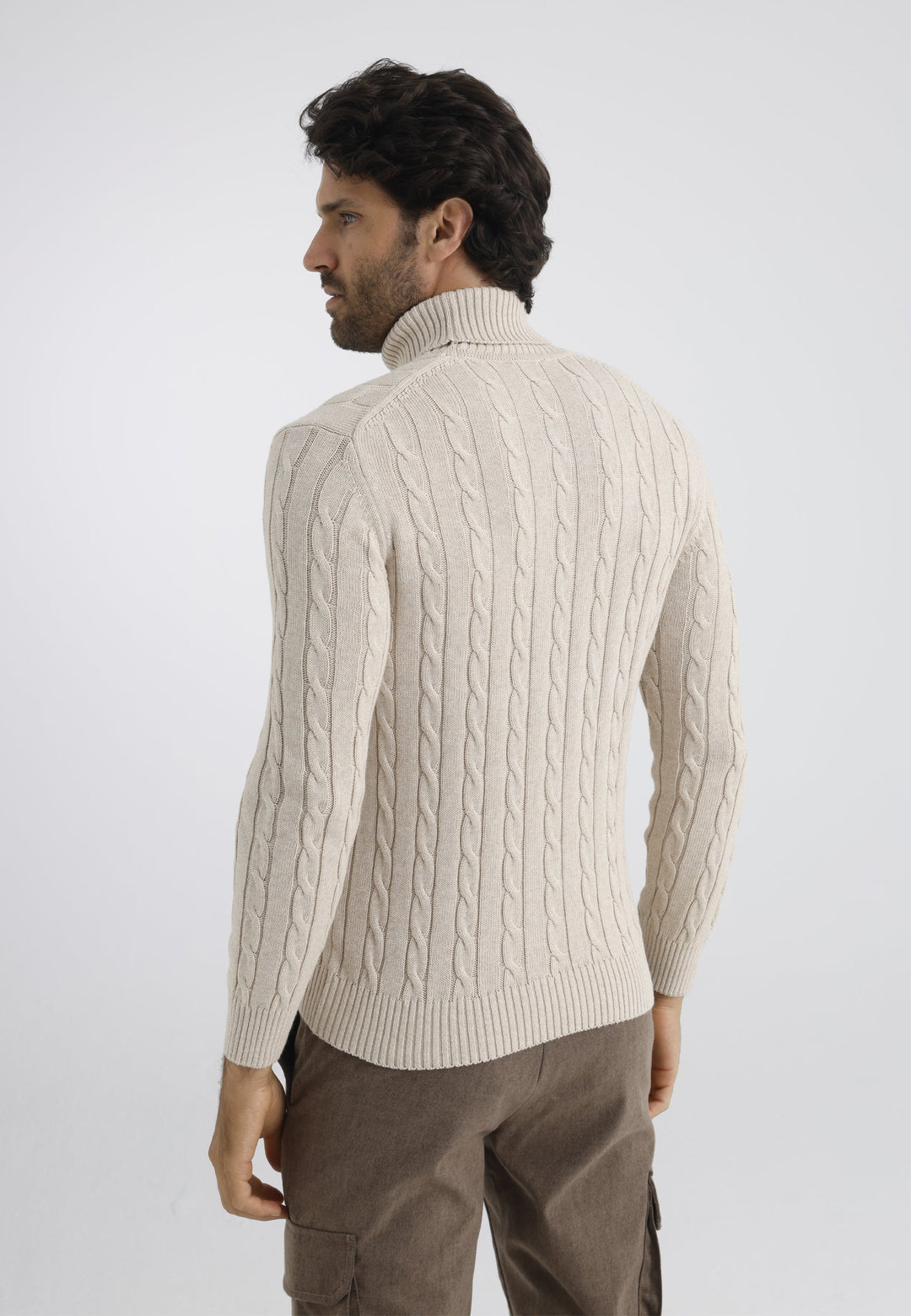 Felix Hardy Pull en tricot à col montant pour homme - Beige