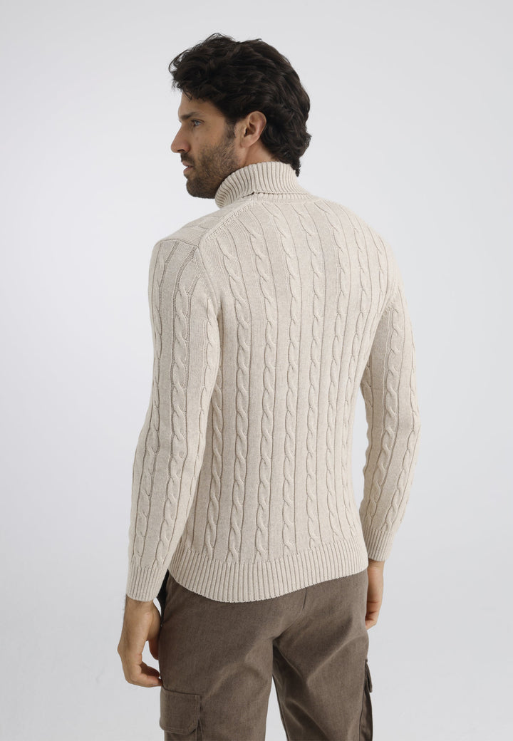 Felix Hardy Pull en tricot à col montant pour homme - Beige