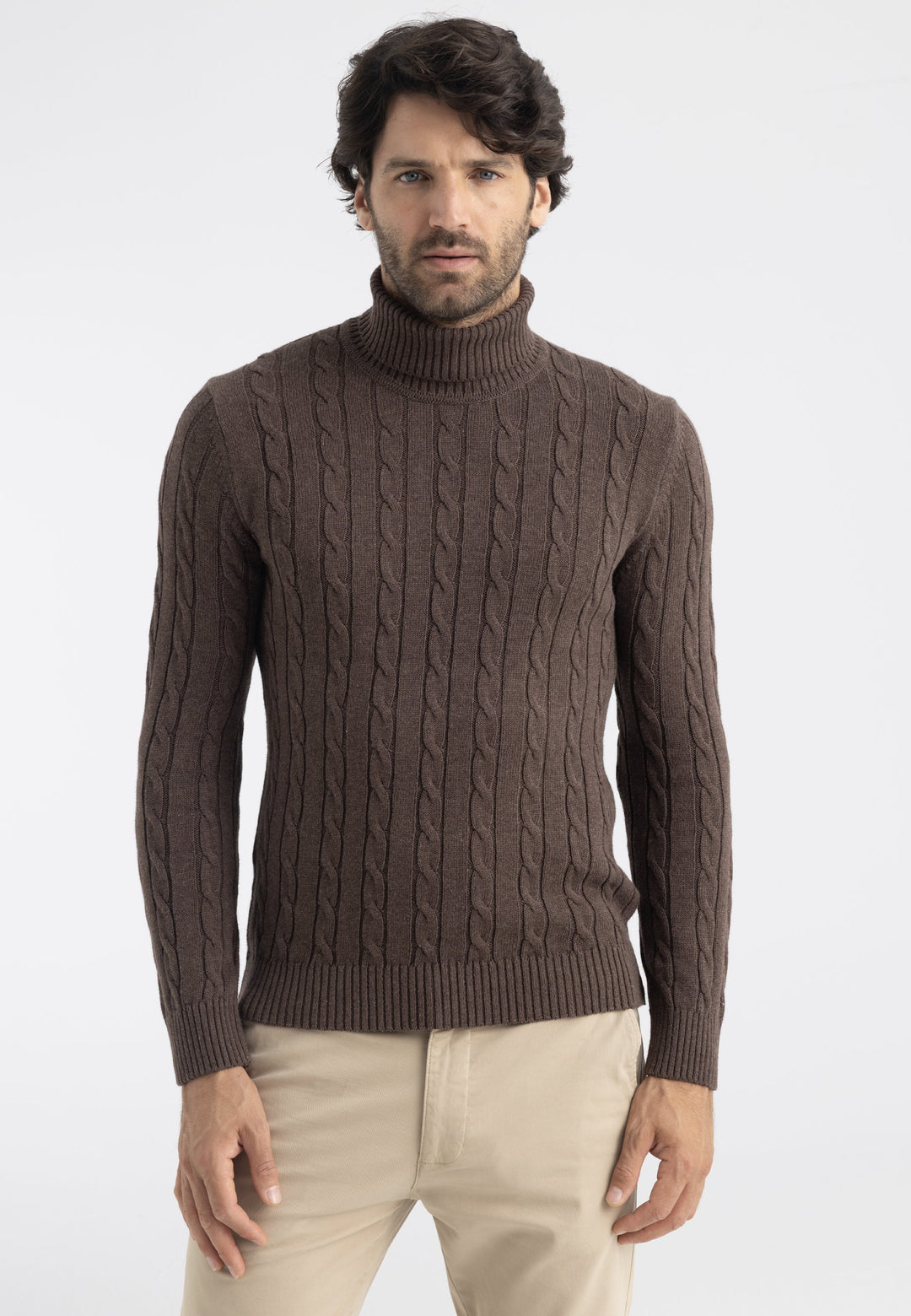 Felix Hardy Pull en tricot à col roulé pour homme - Marron