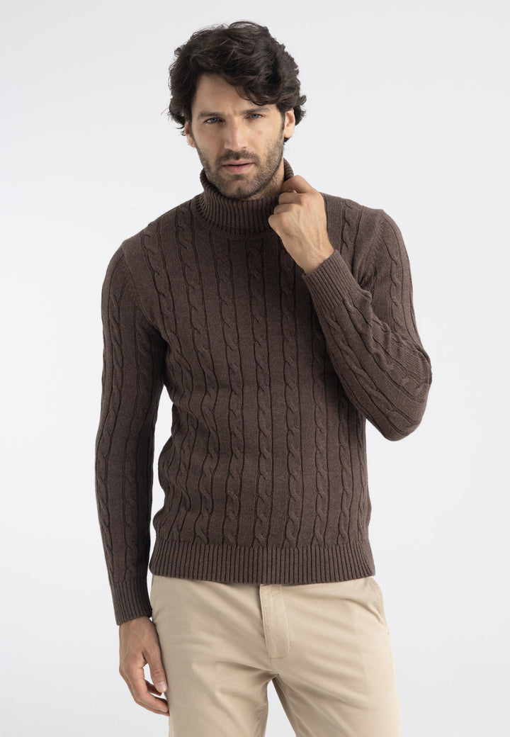 Felix Hardy Pull en tricot à col roulé pour homme - Marron