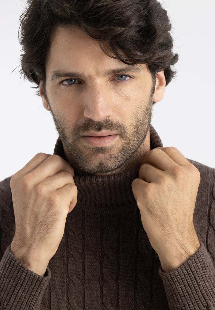 Felix Hardy Pull en tricot à col roulé pour homme - Marron