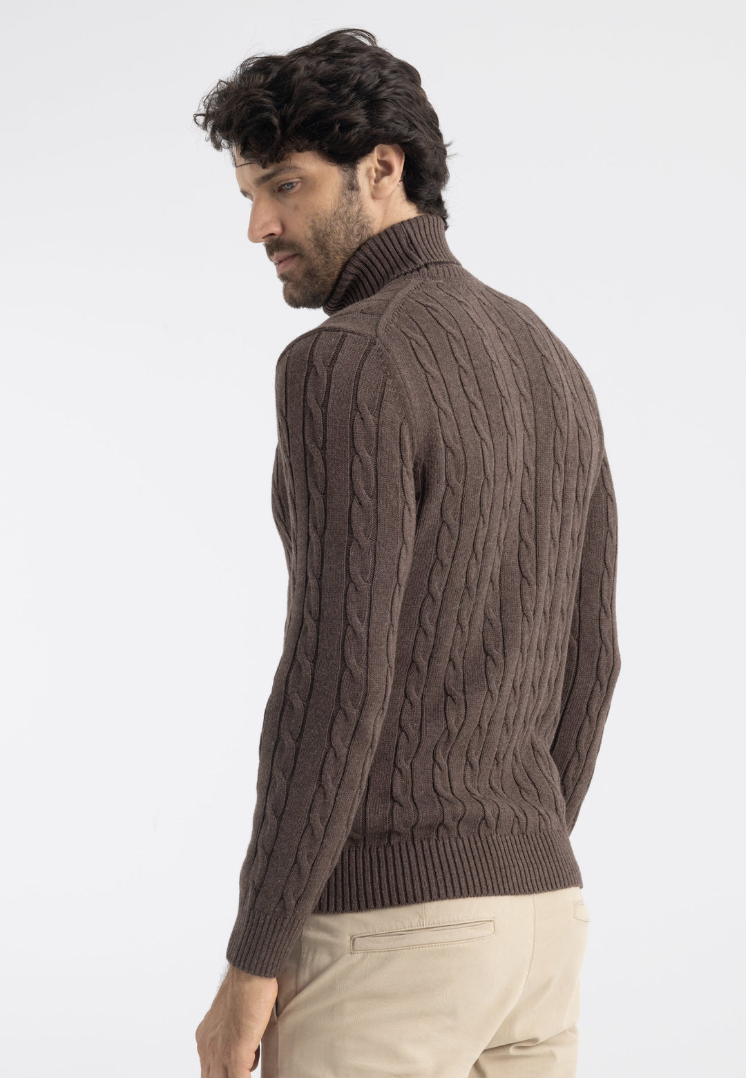 Felix Hardy Pull en tricot à col roulé pour homme - Marron