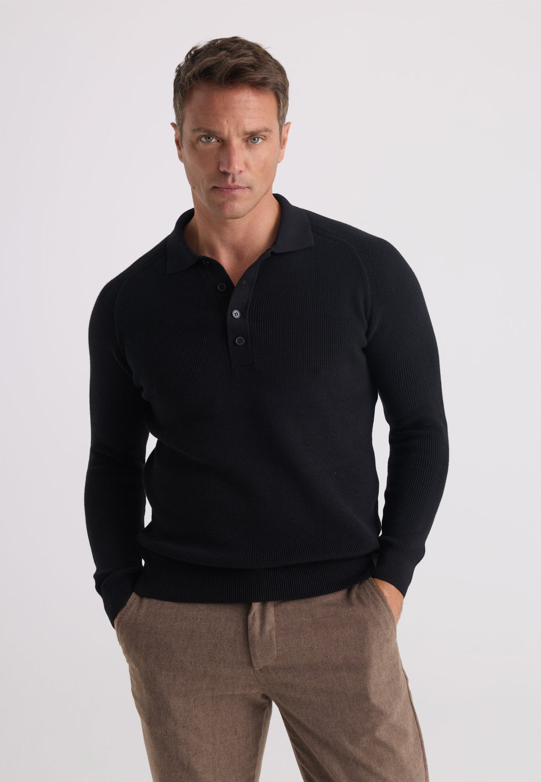 Felix Hardy Homme Pull Col Polo Manches Longues - Noir