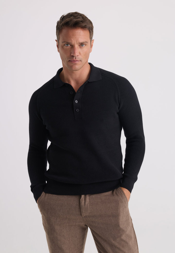 Felix Hardy Homme Pull Col Polo Manches Longues - Noir