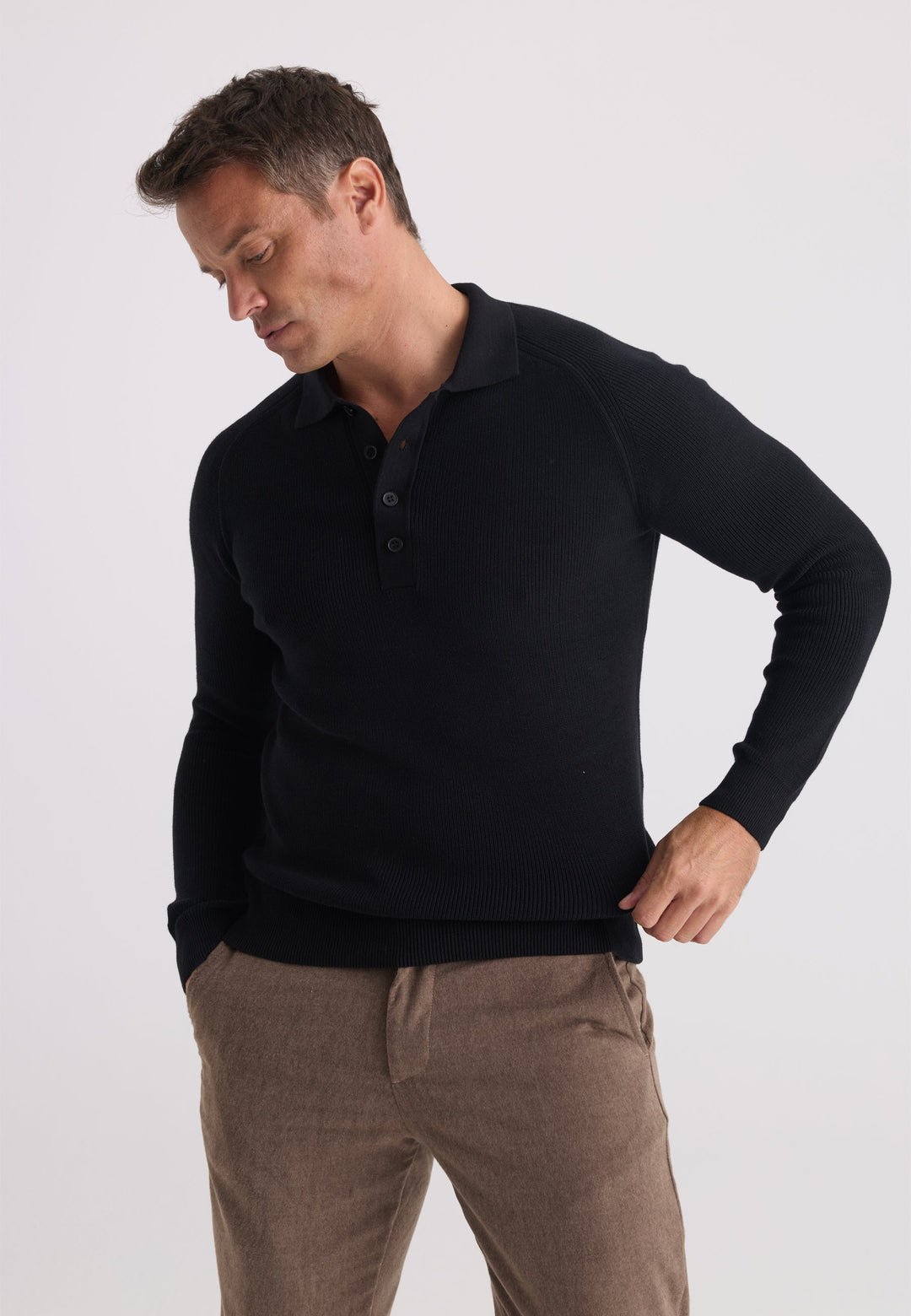Felix Hardy Homme Pull Col Polo Manches Longues - Noir