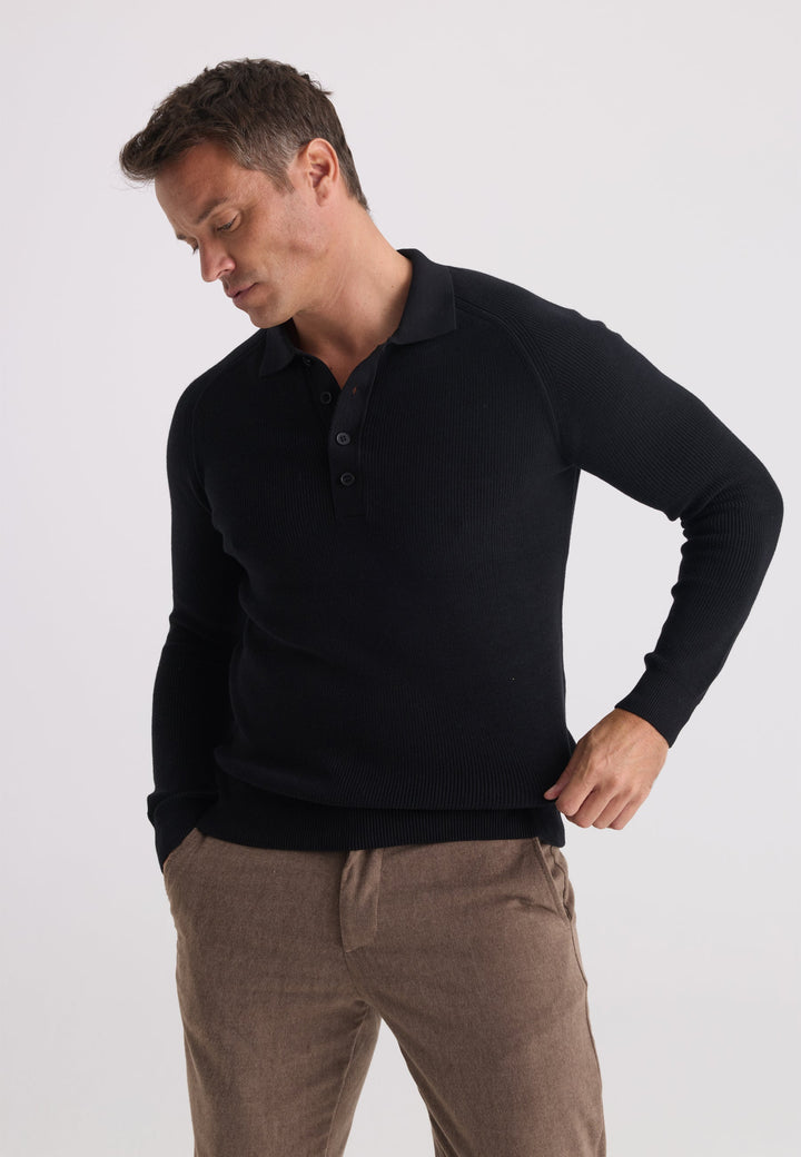 Felix Hardy Homme Pull Col Polo Manches Longues - Noir