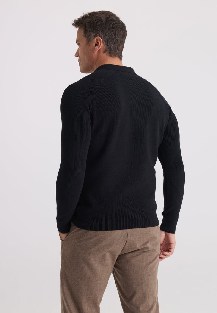 Felix Hardy Homme Pull Col Polo Manches Longues - Noir