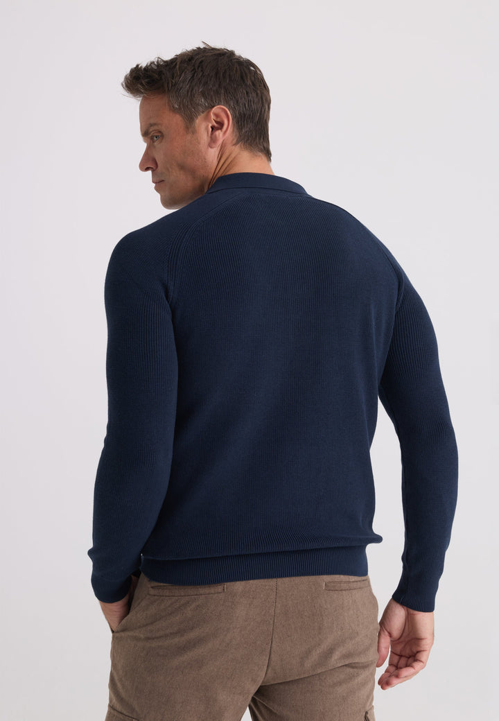 Felix Hardy Pull tricot à col polo à manches longues pour homme - Bleu marine