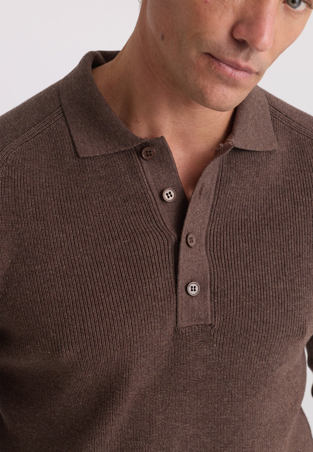 Felix Hardy Pull tricot à col polo à manches longues pour homme - Marron