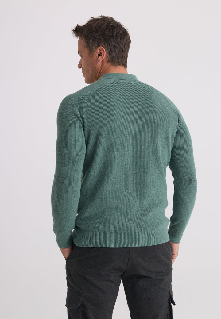 Felix Hardy Pull tricot à col polo à manches longues pour homme - Vert