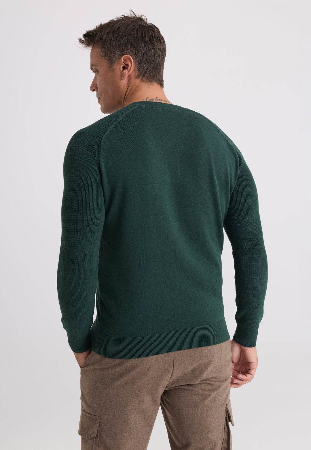 Felix Hardy Pull tricot à col Henley avec boutons pour homme - Vert foncé