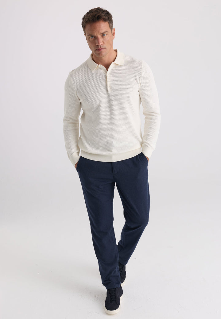 Felix Hardy Pull tricot à col polo texturé pour homme - Écru
