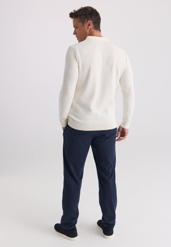 Felix Hardy Pull tricot à col polo texturé pour homme - Écru