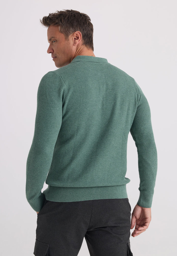 Felix Hardy Pull tricot à col polo texturé pour homme - Vert