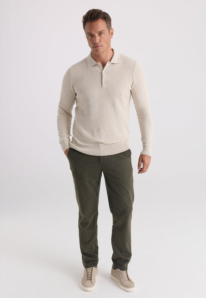 Felix Hardy Pull tricot à col polo texturé pour homme - Beige
