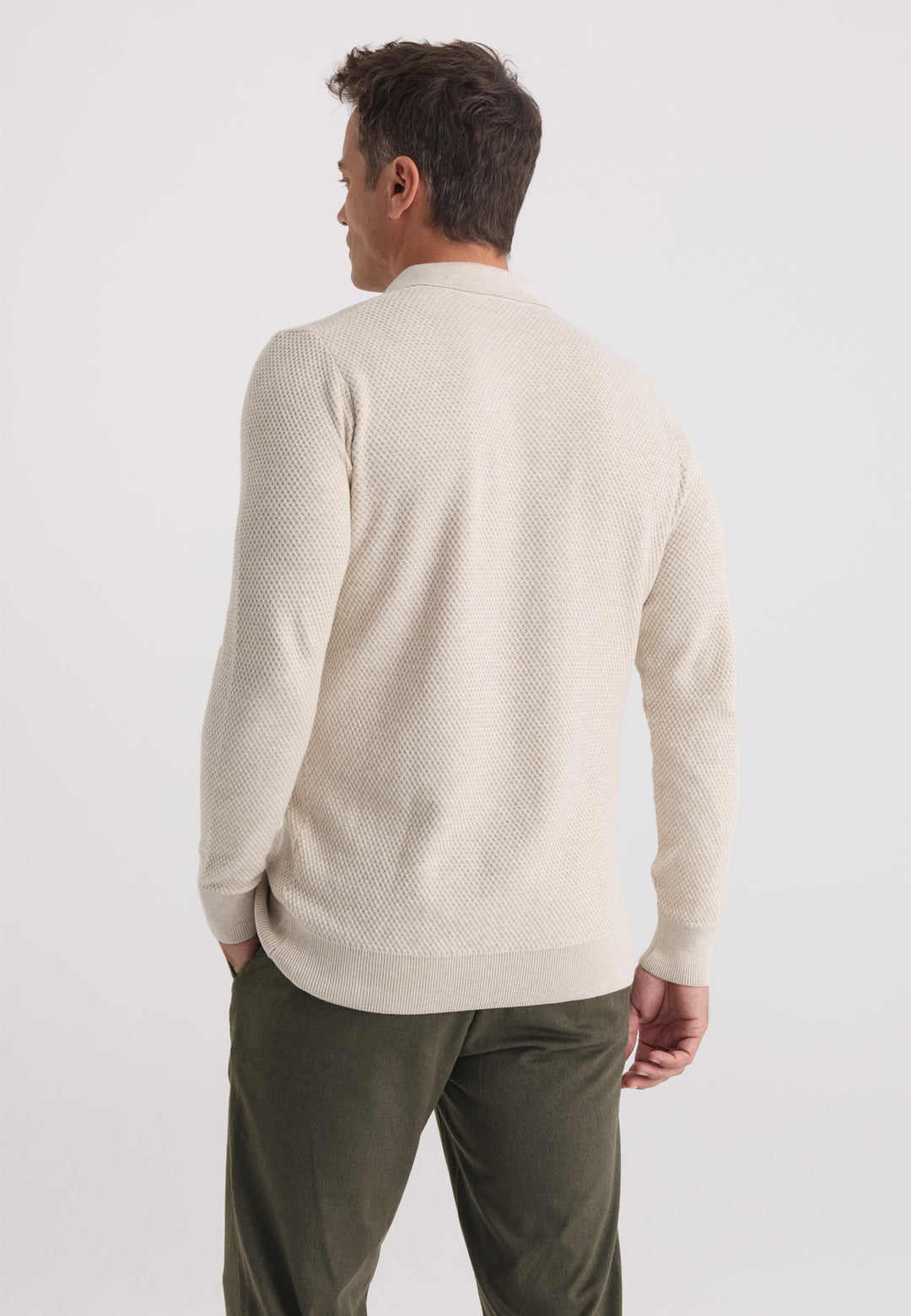 Felix Hardy Pull tricot à col polo texturé pour homme - Beige