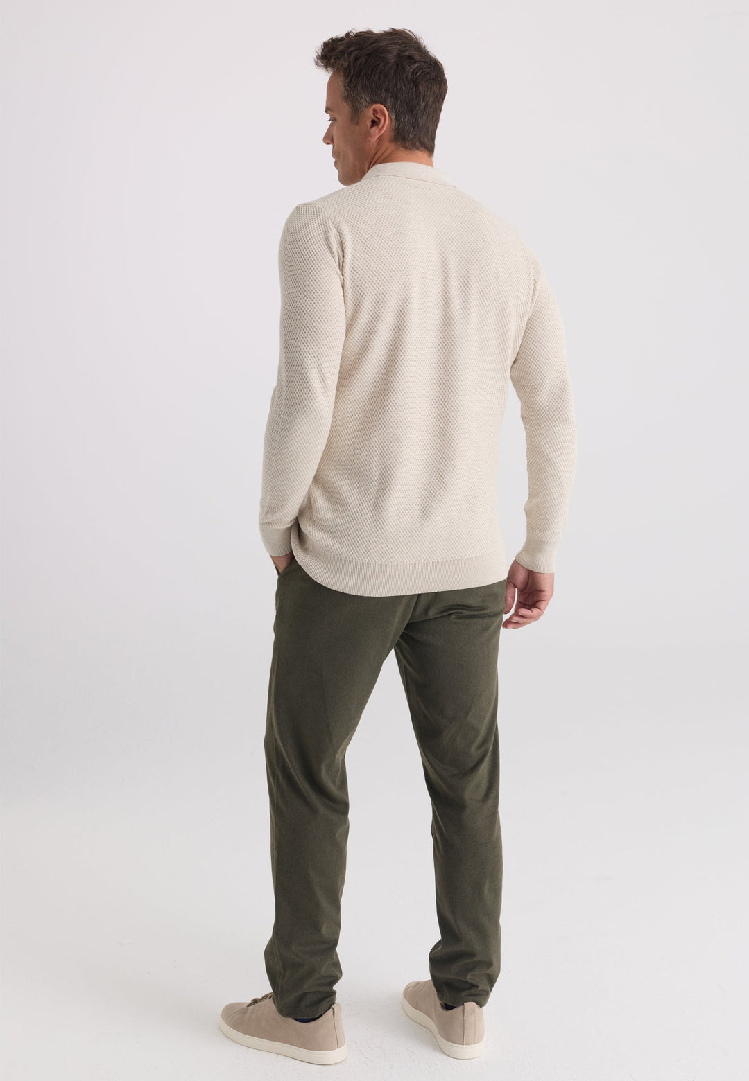 Felix Hardy Pull tricot à col polo texturé pour homme - Beige