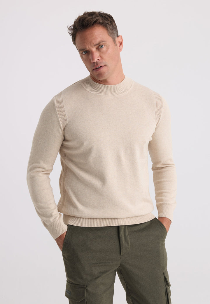 Felix Hardy Pull tricot homme col montant - Beige