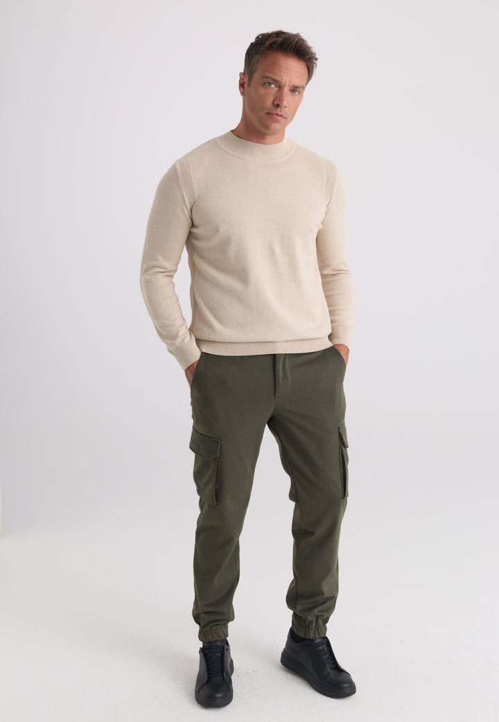 Felix Hardy Pull tricot homme col montant - Beige