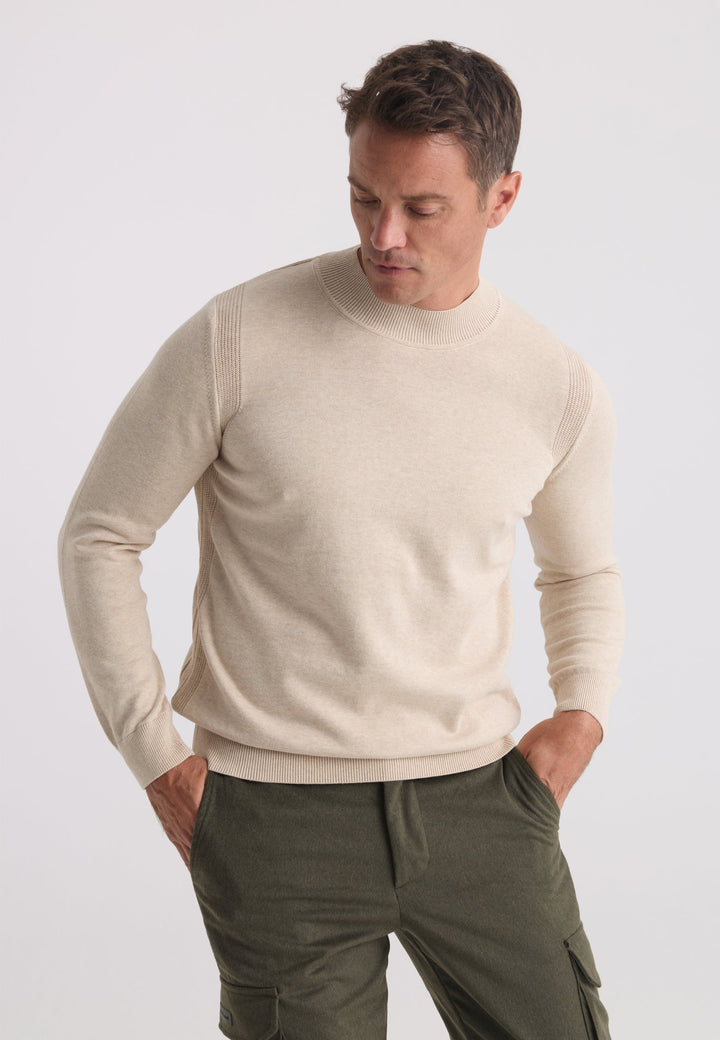 Felix Hardy Pull tricot homme col montant - Beige