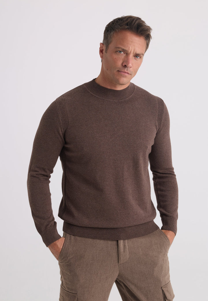 Felix Hardy Pull tricot homme col montant - Marron