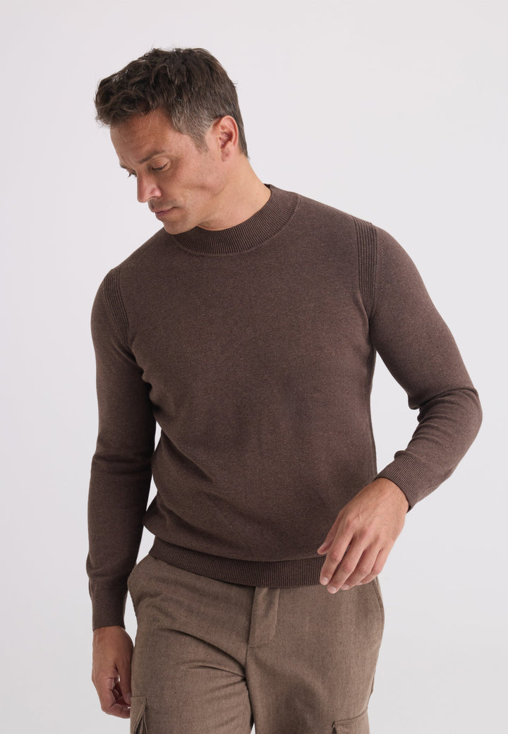 Felix Hardy Pull tricot homme col montant - Marron