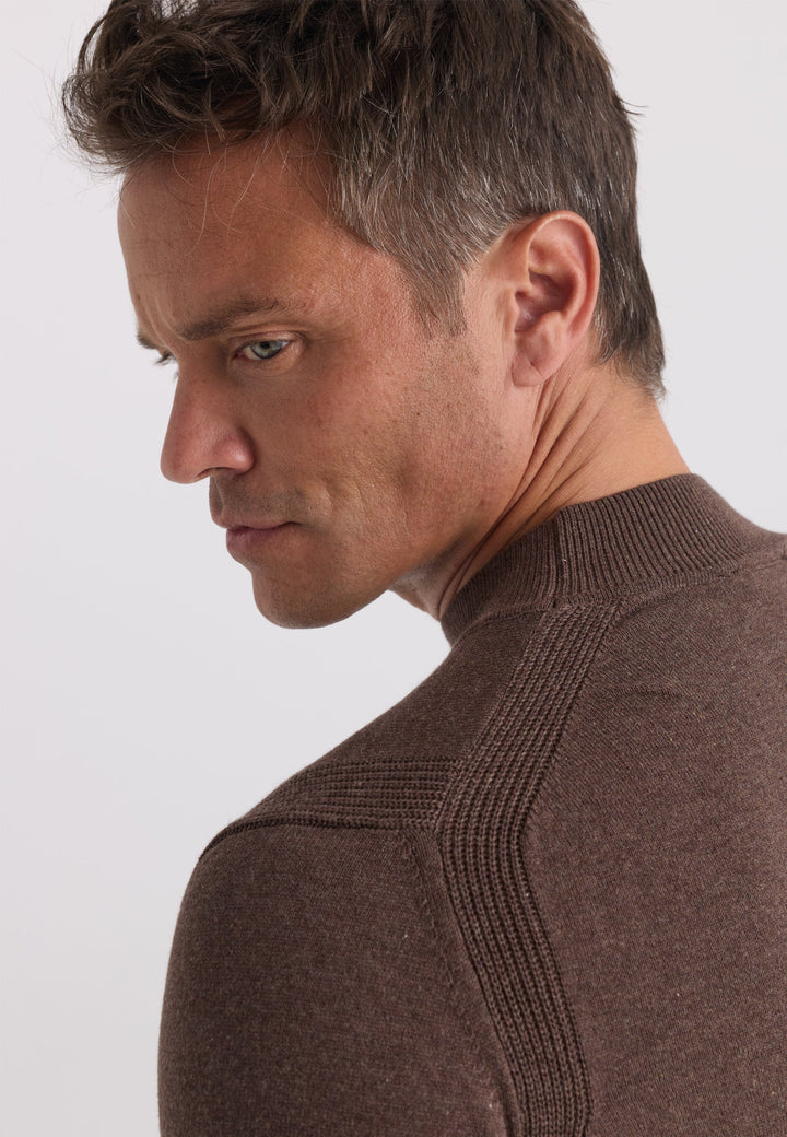 Felix Hardy Pull tricot homme col montant - Marron
