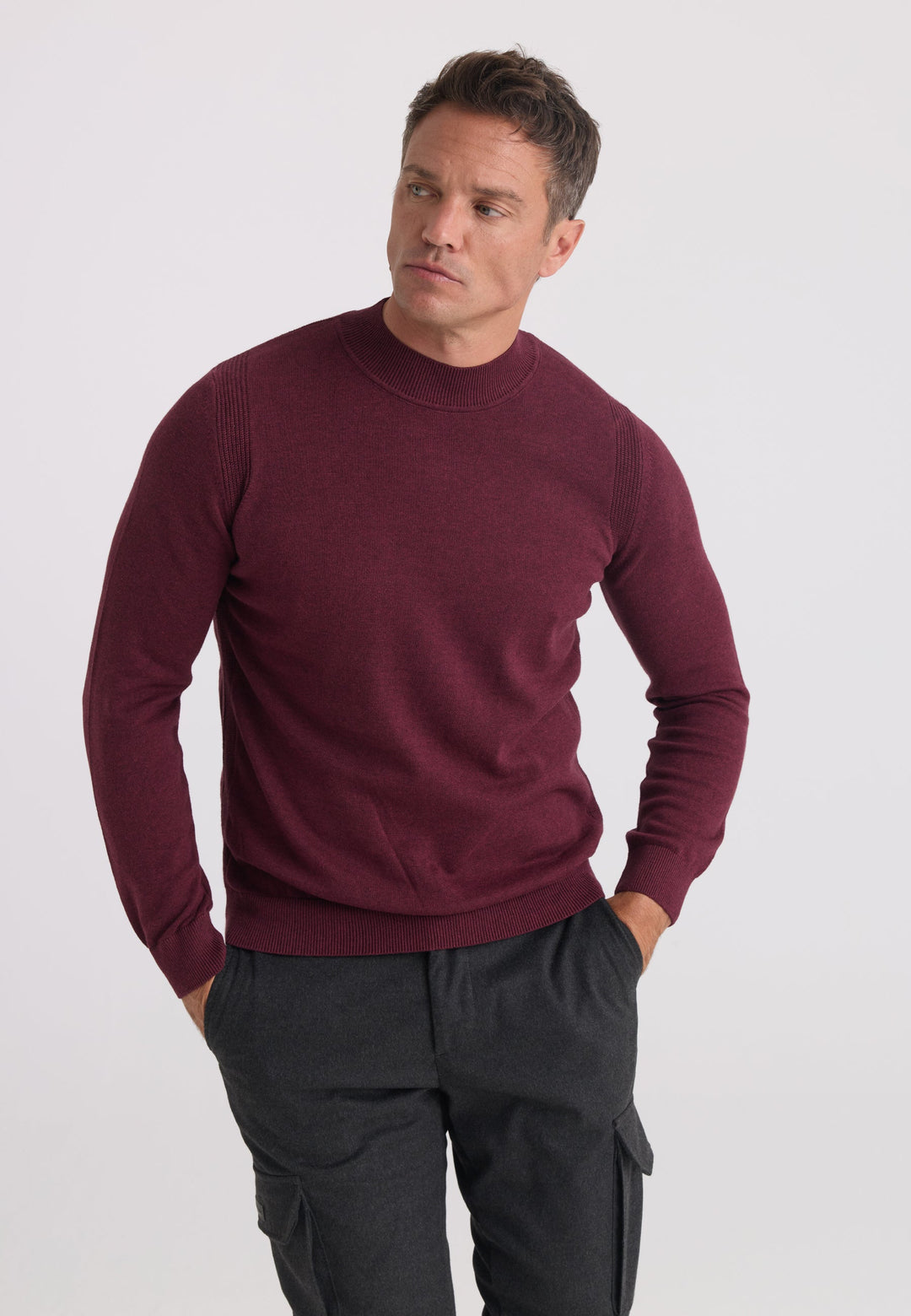 Felix Hardy Pull tricot homme col montant - Bordeaux