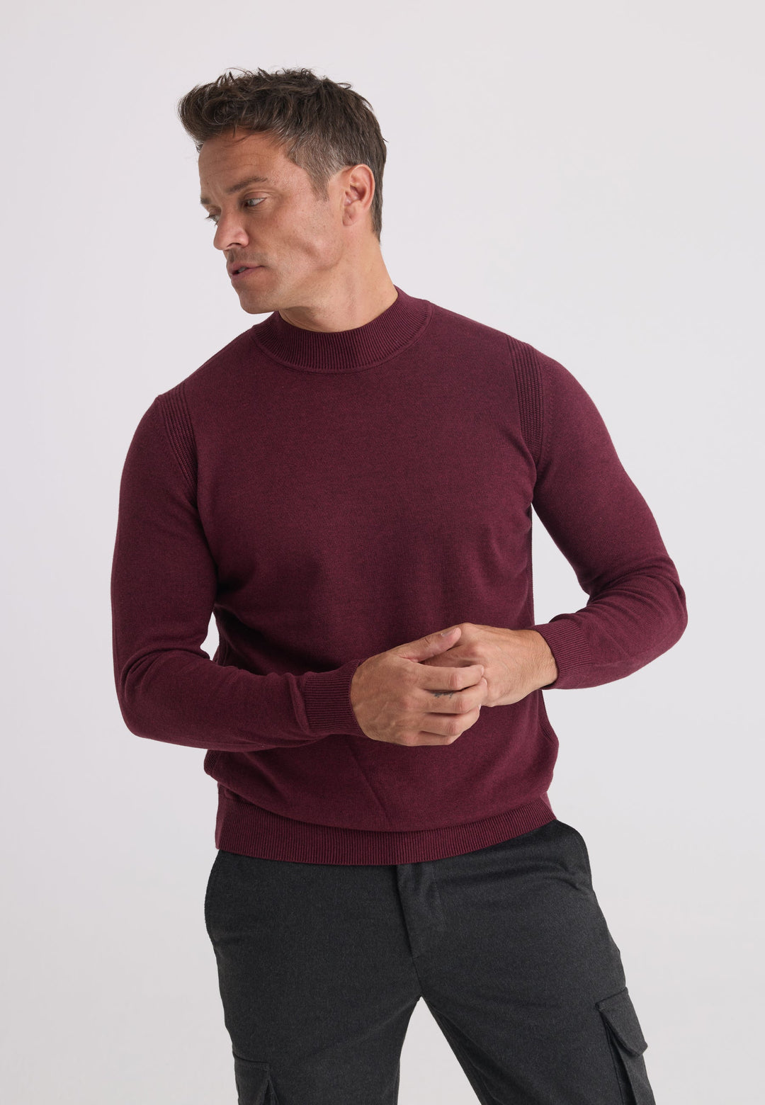 Felix Hardy Pull tricot homme col montant - Bordeaux