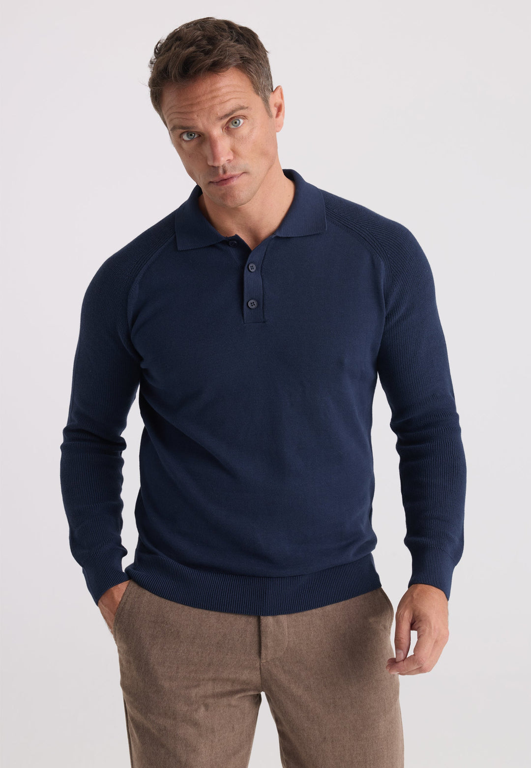 Felix Hardy Pull Tricot à Col Polo pour Homme - Bleu marine