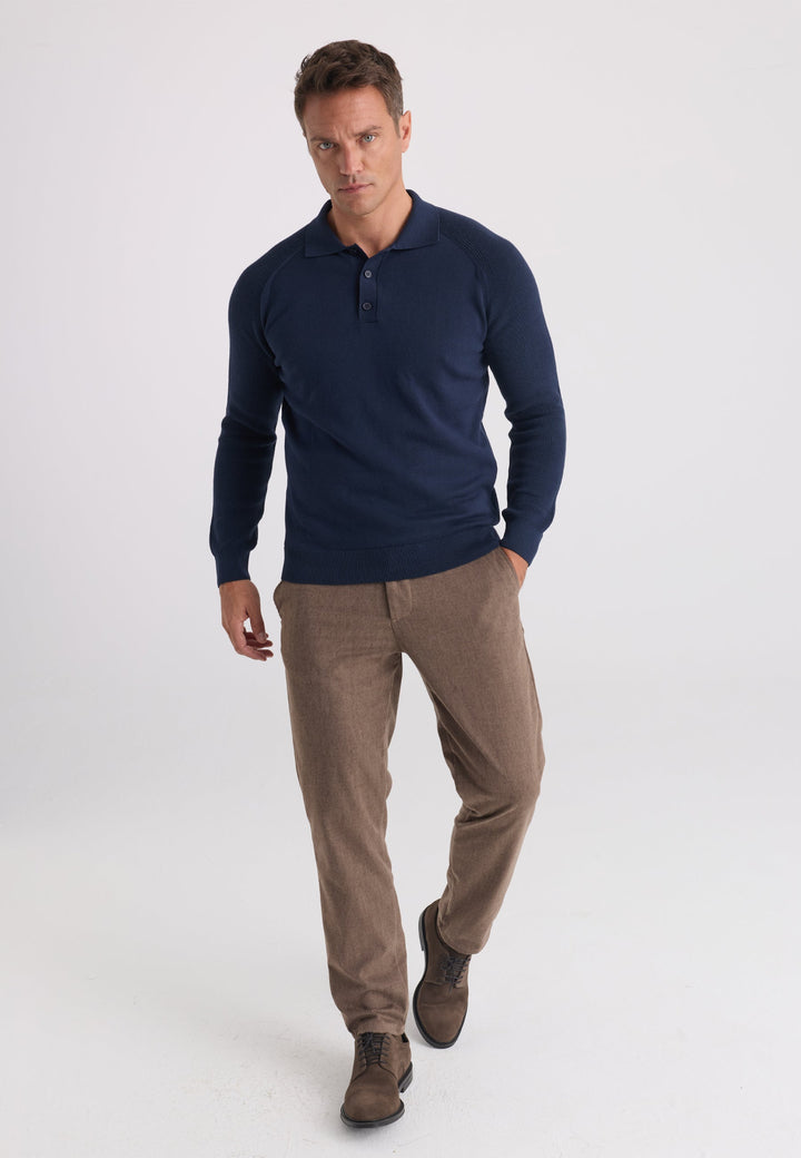 Felix Hardy Pull Tricot à Col Polo pour Homme - Bleu marine
