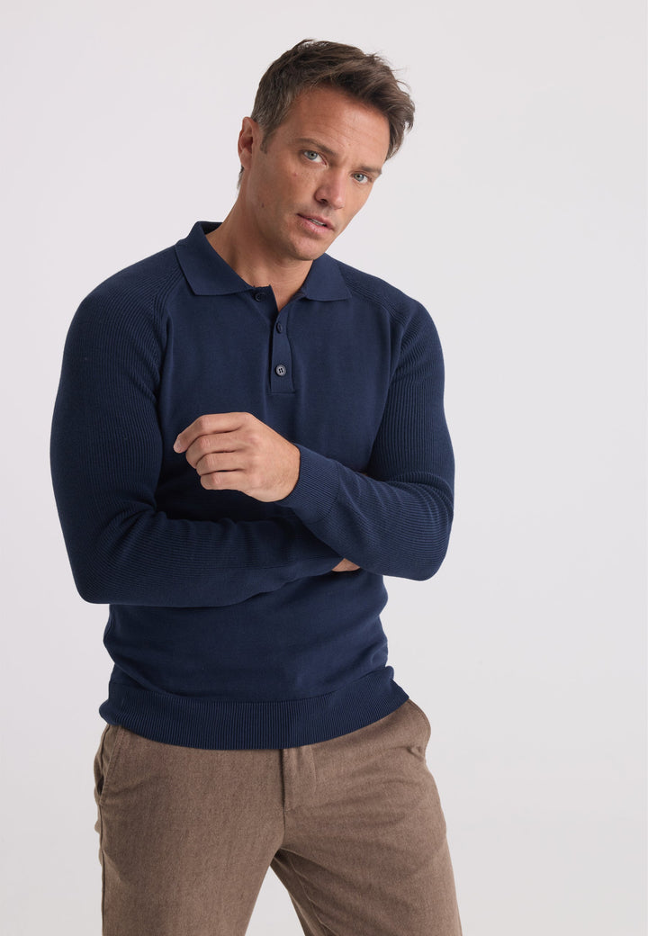 Felix Hardy Pull Tricot à Col Polo pour Homme - Bleu marine