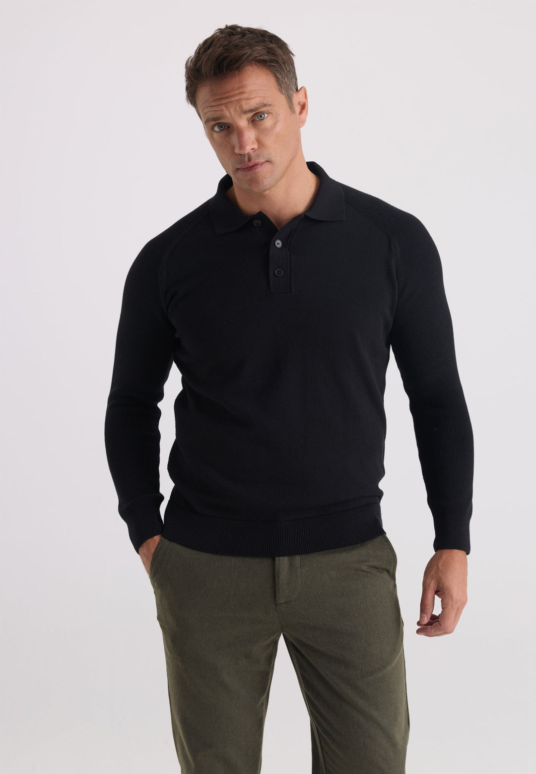 Felix Hardy Pull Tricot à Col Polo pour Homme - Noir
